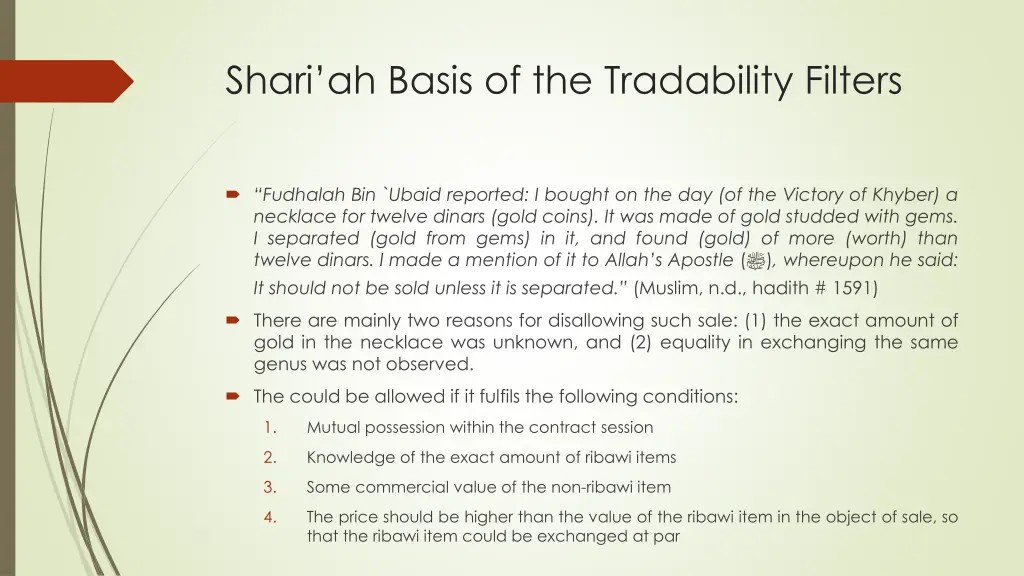 shari ah basis of the tradability filters