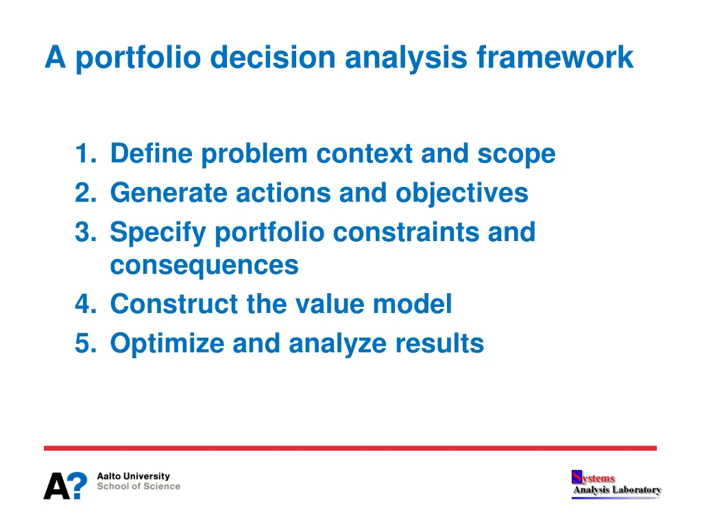 a portfolio decision analysis framework