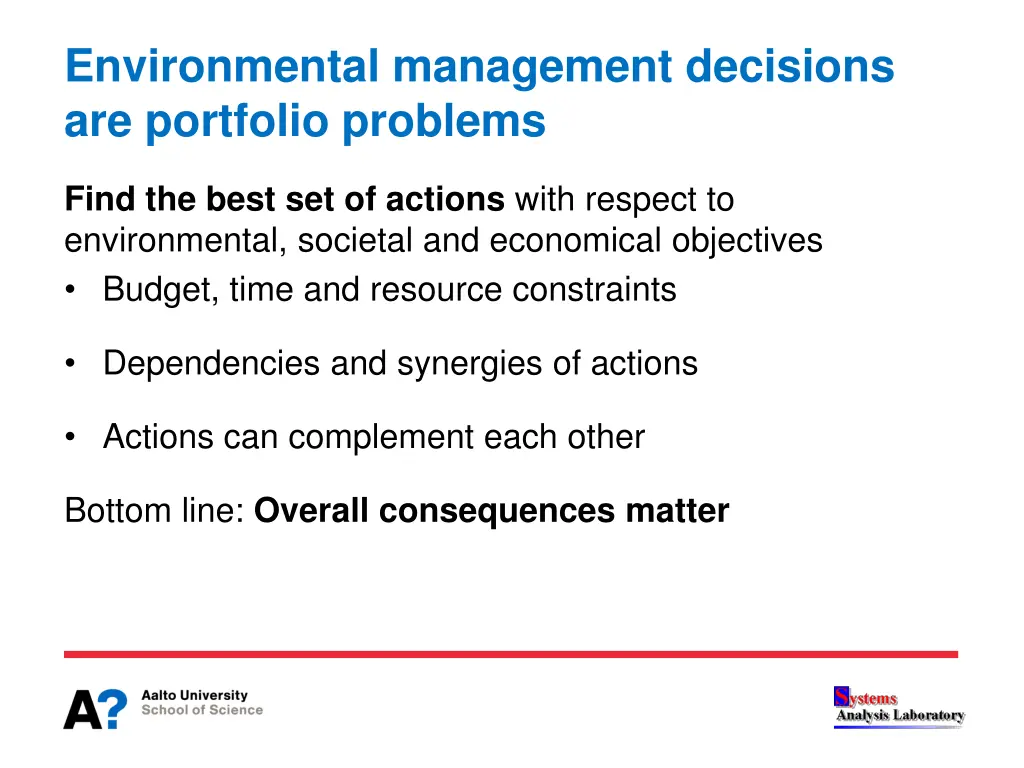 environmental management decisions are portfolio