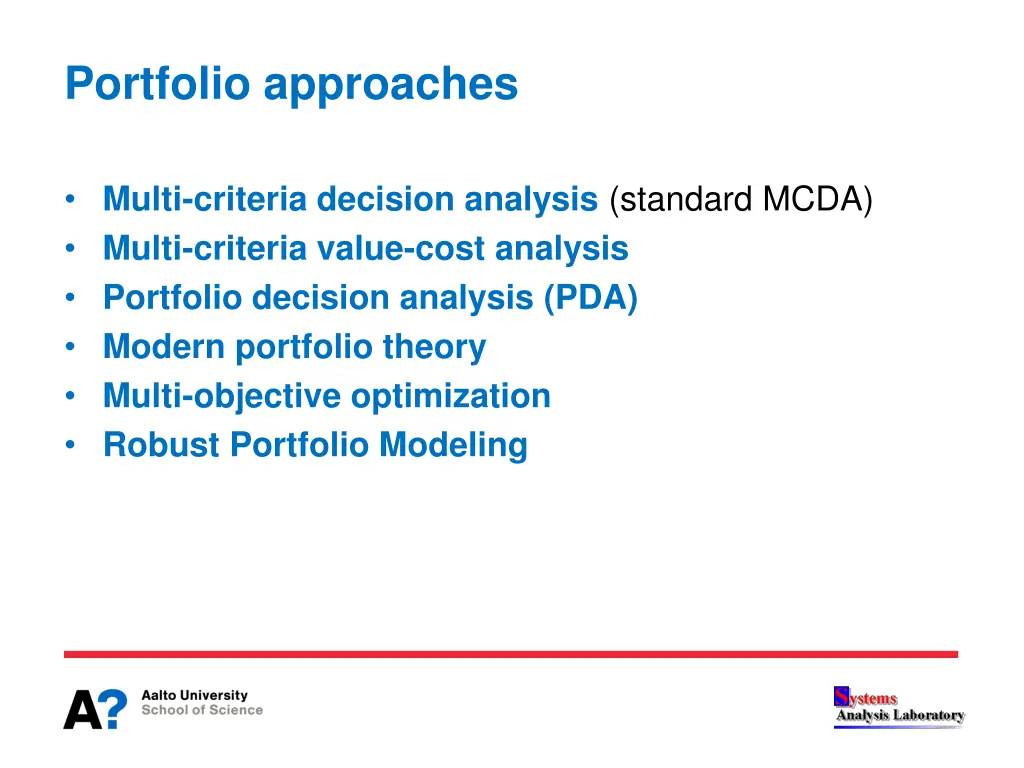 portfolio approaches