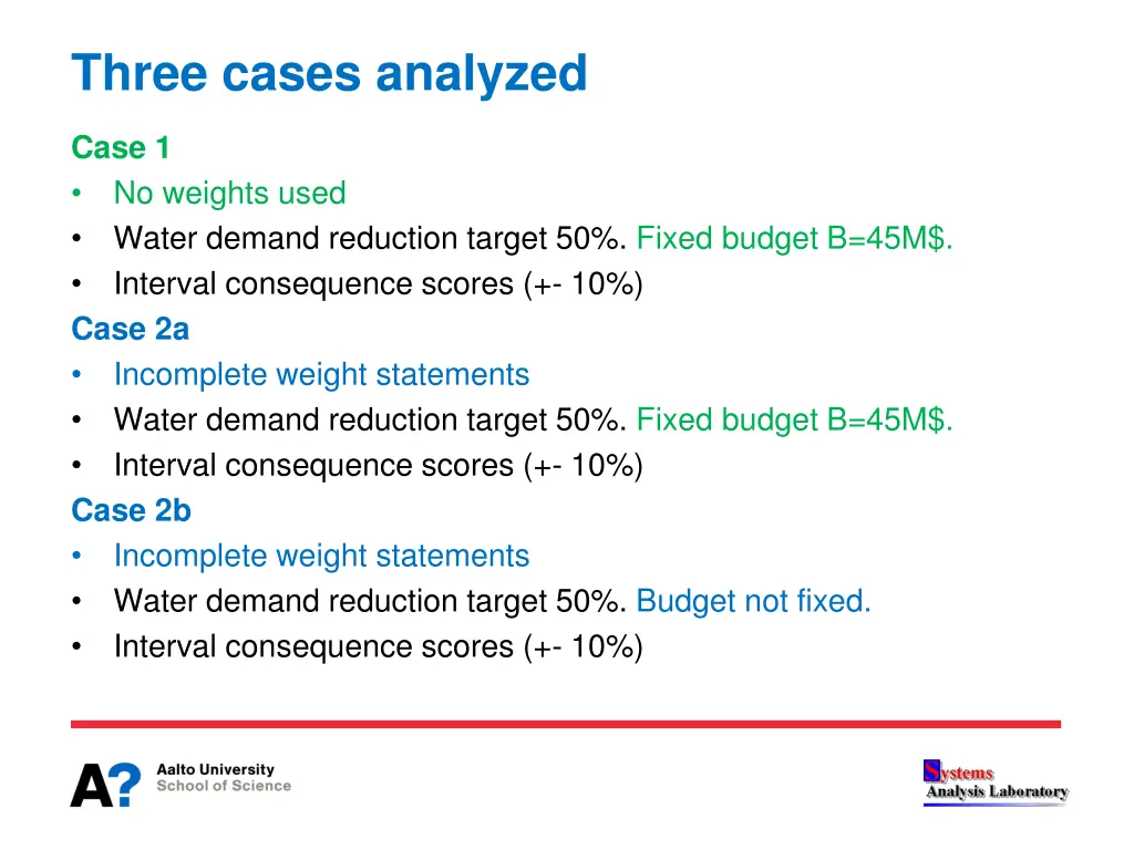 three cases analyzed