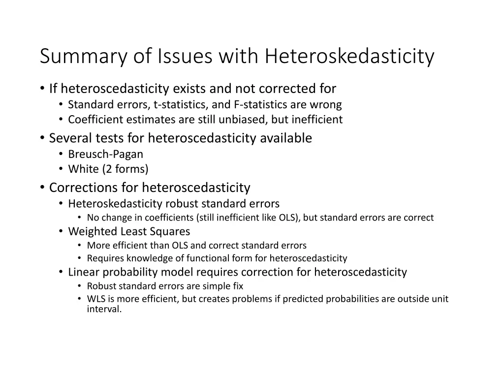 summary of issues with heteroskedasticity