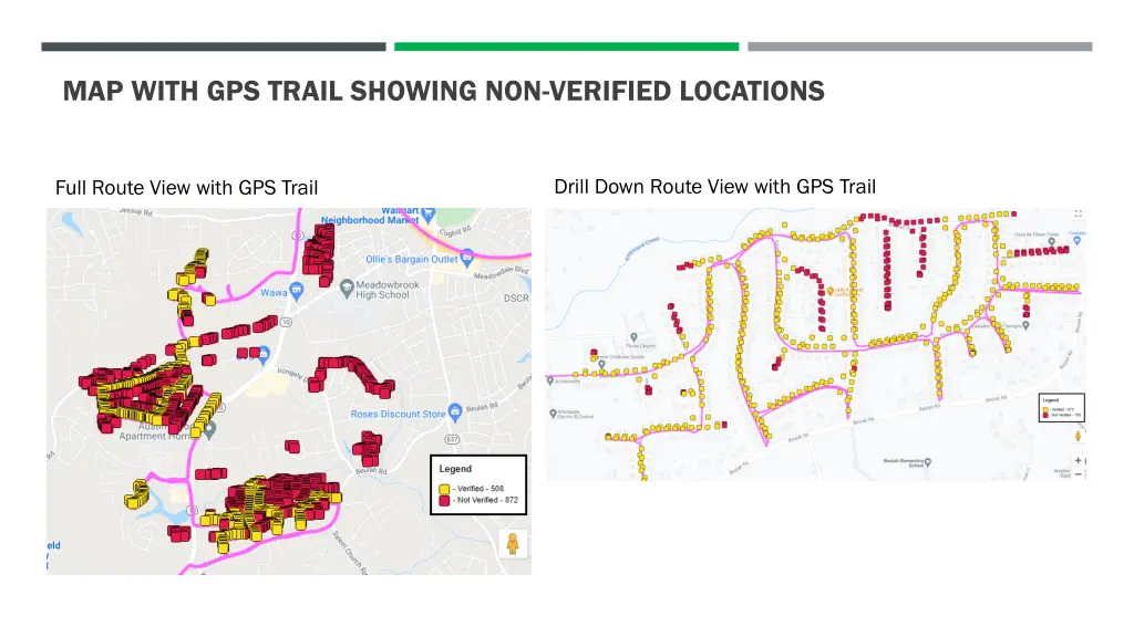 map with gps trail showing non verified locations