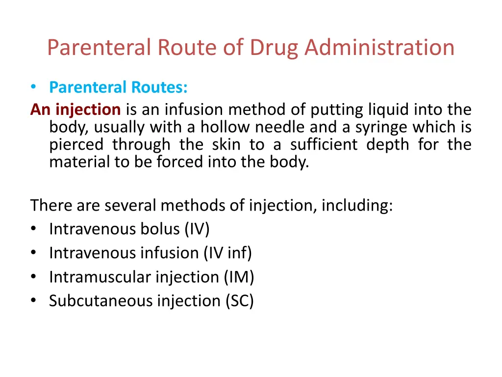 parenteral route of drug administration
