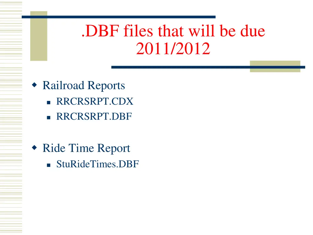dbf files that will be due 2011 2012