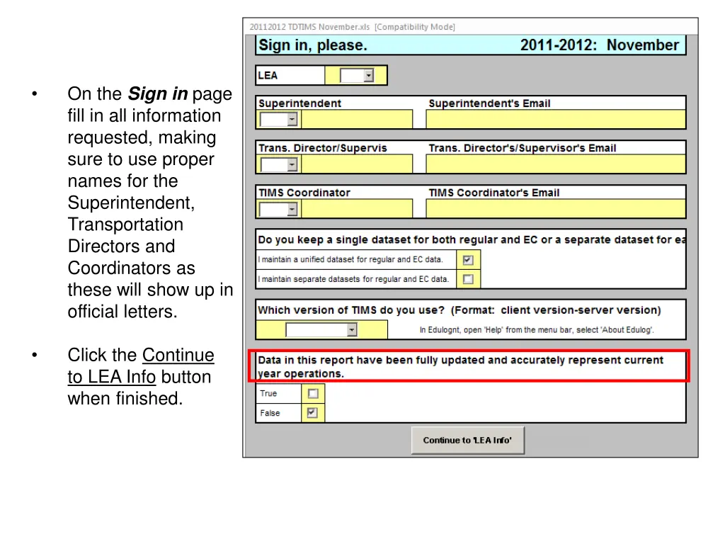 on the sign in page fill in all information