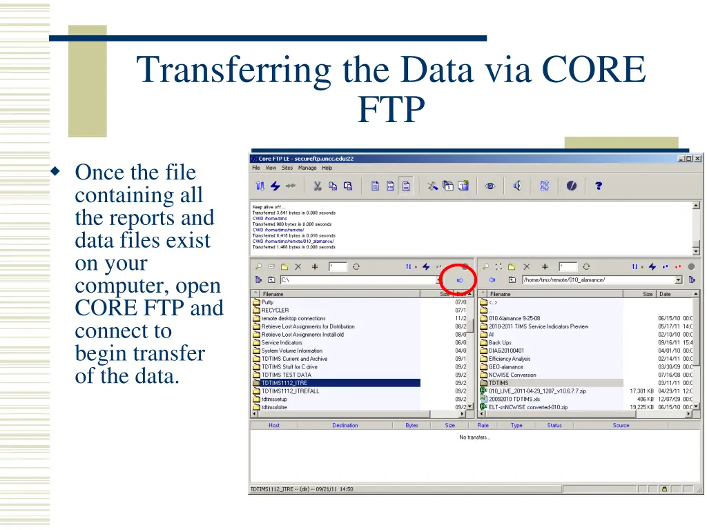 transferring the data via core ftp