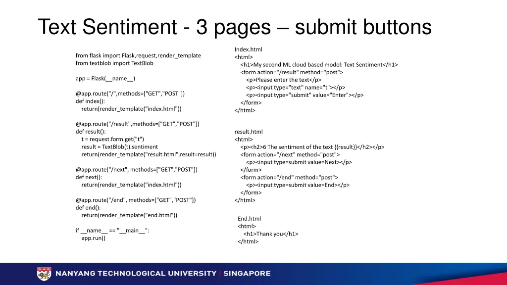 text sentiment 3 pages submit buttons
