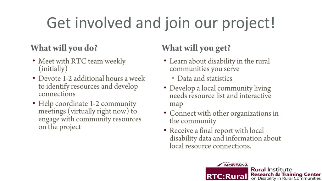 get involved and join our project