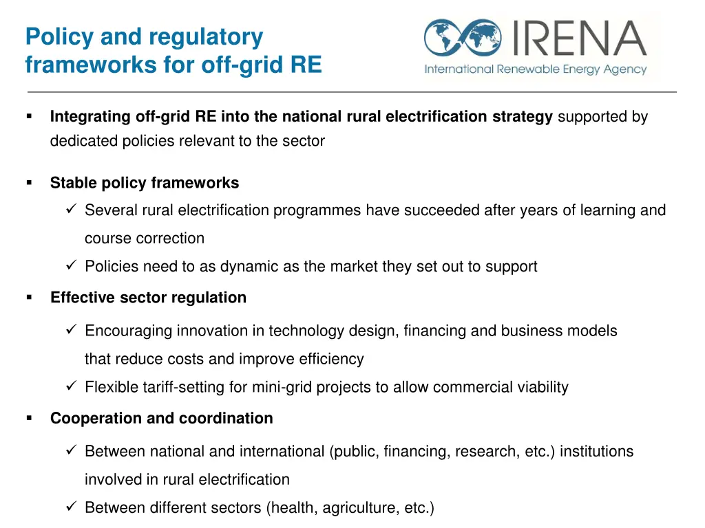 policy and regulatory frameworks for off grid re