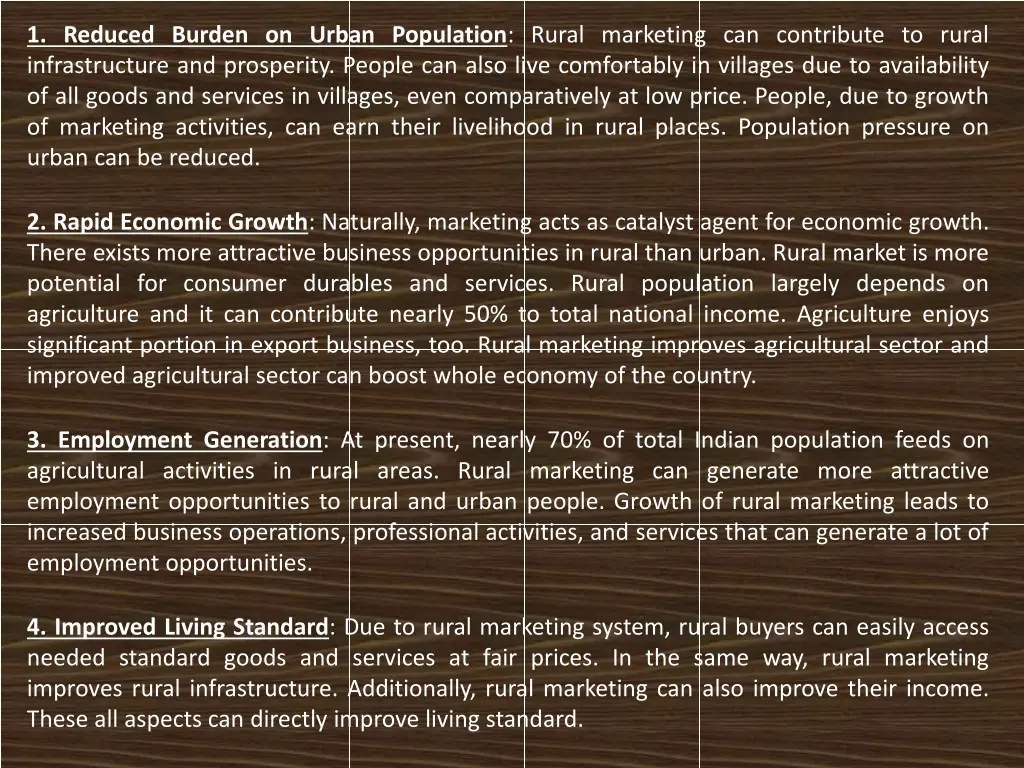 1 reduced burden on urban population rural