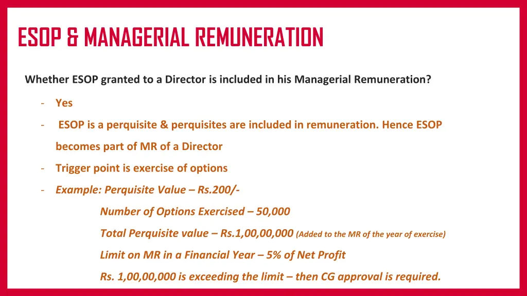 esop managerial remuneration