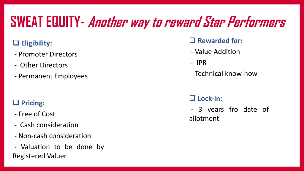 sweat equity another way to reward star performers