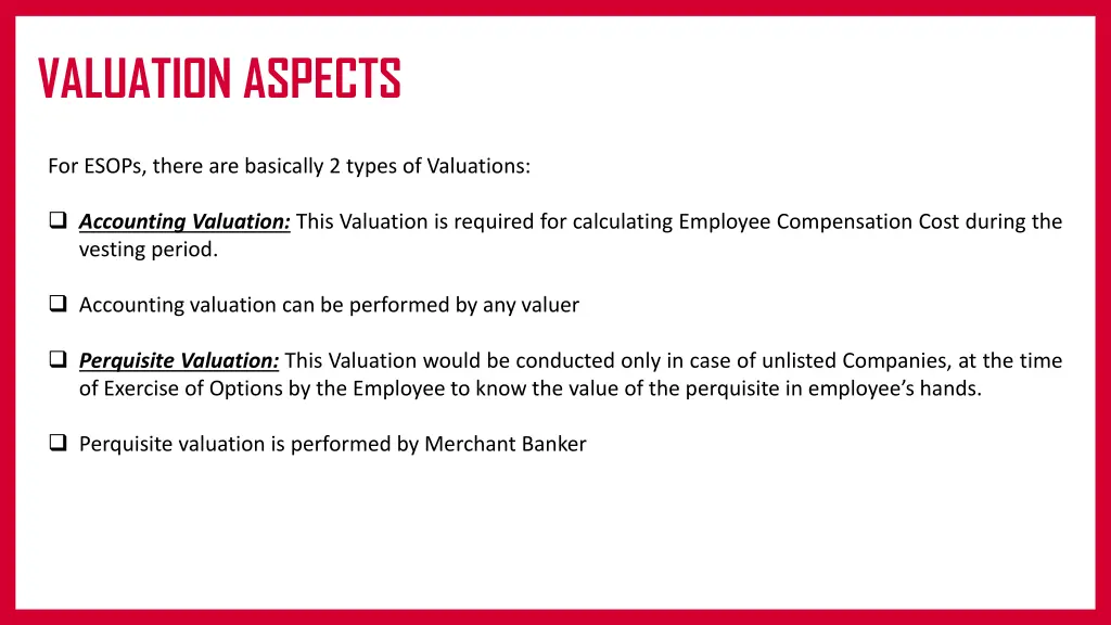 valuation aspects