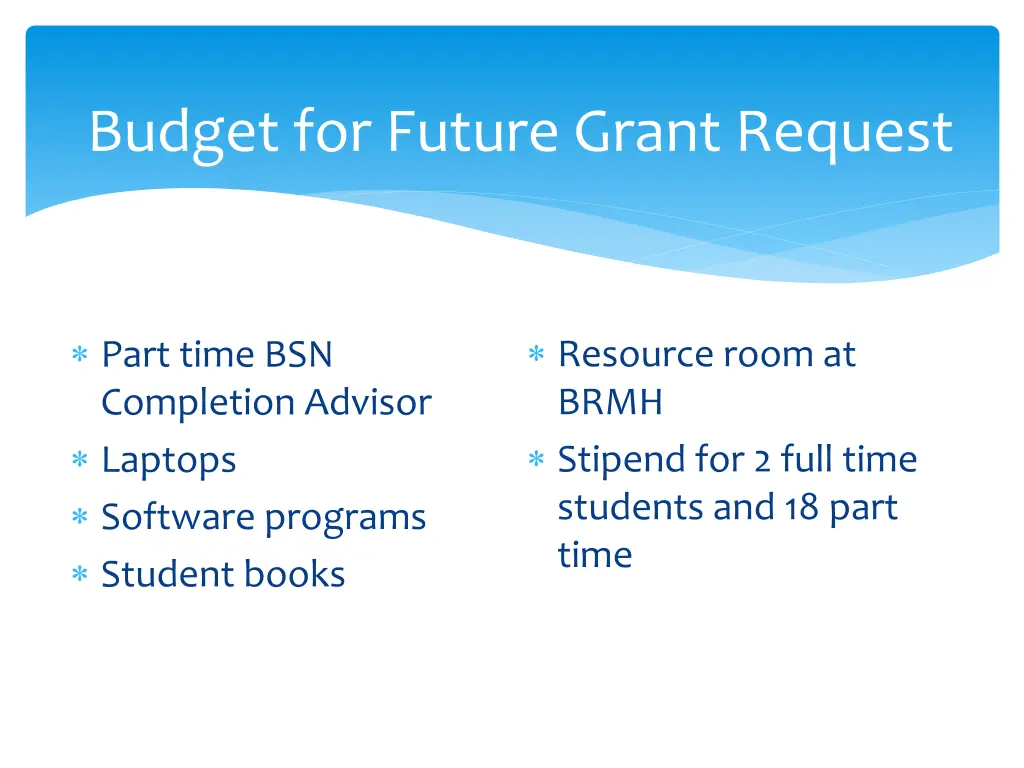 budget for future grant request