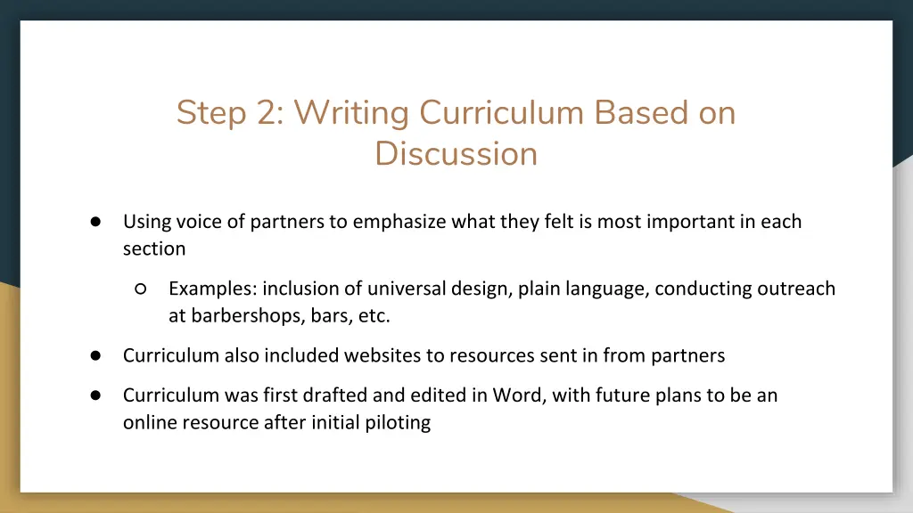 step 2 writing curriculum based on discussion