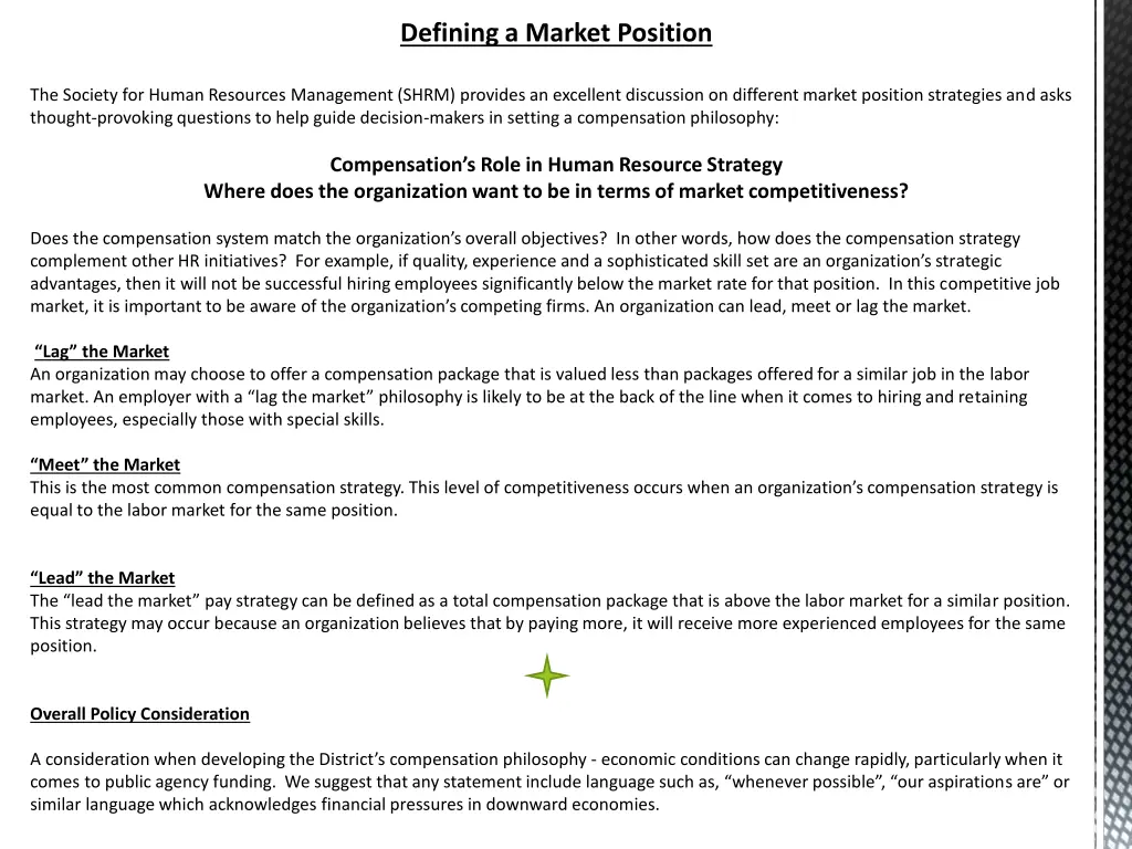 defining a market position