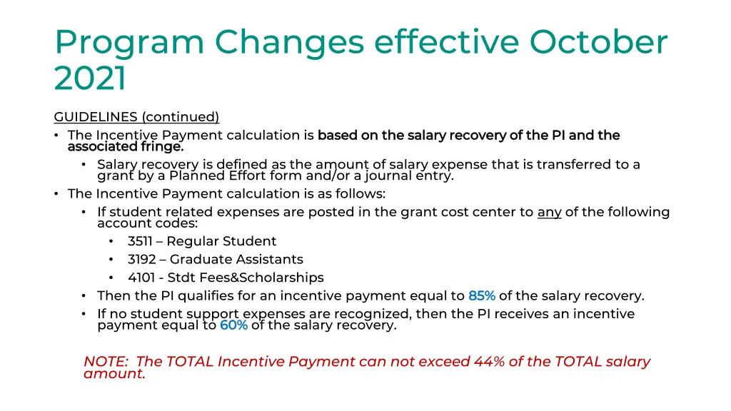 program changes effective october 2021 1