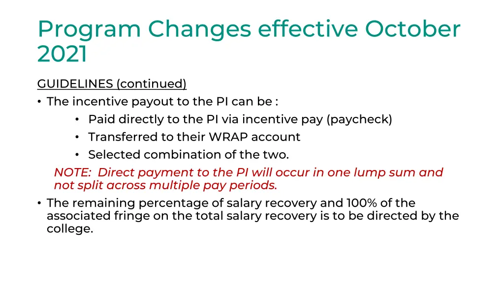 program changes effective october 2021 2