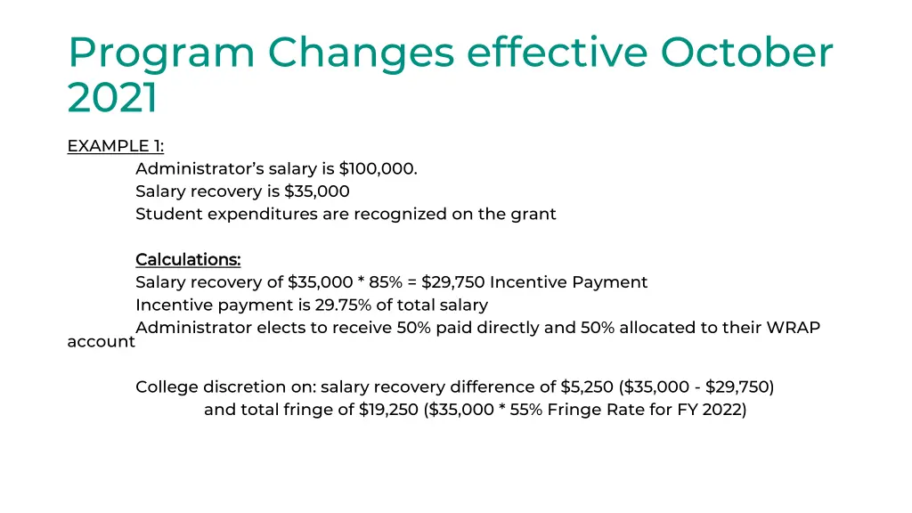program changes effective october 2021 3