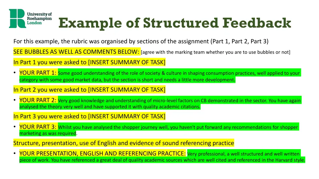 example of structured feedback