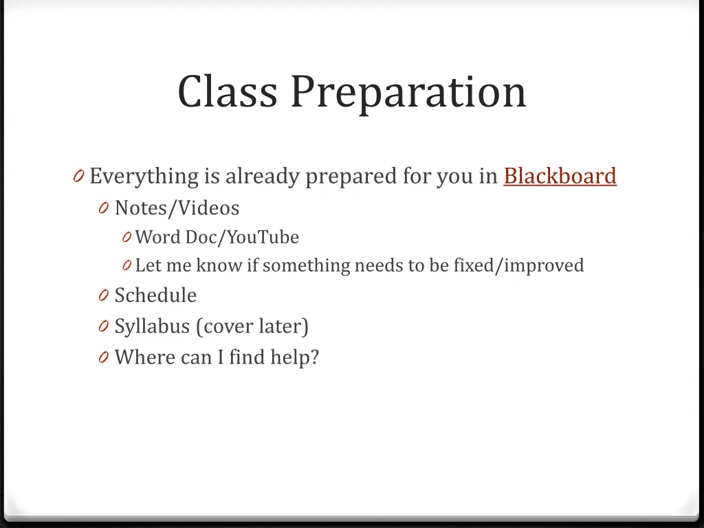 class preparation