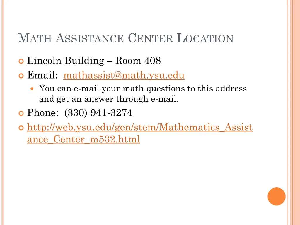 m ath a ssistance c enter l ocation