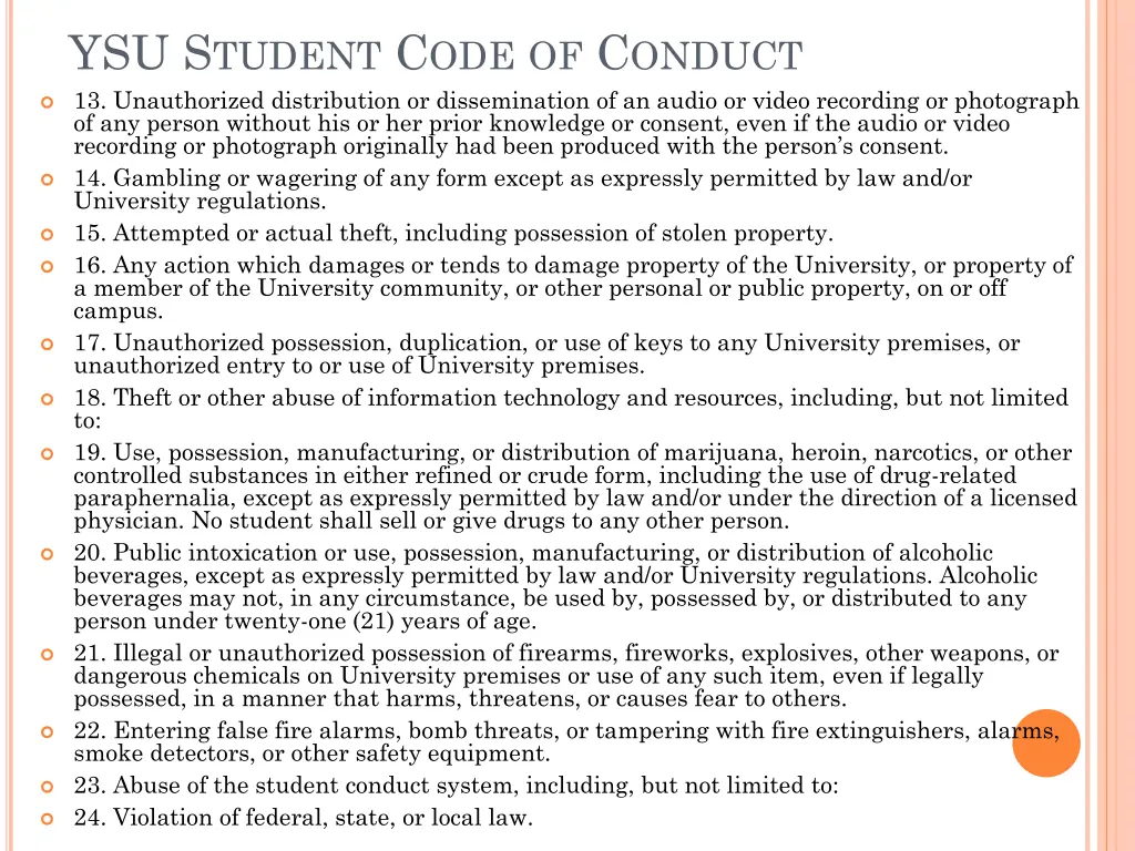 ysu s tudent c ode of c onduct 13 unauthorized