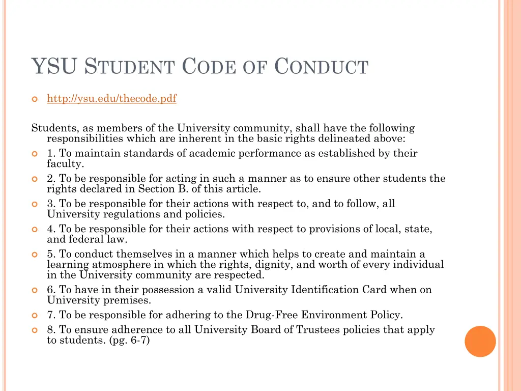 ysu s tudent c ode of c onduct