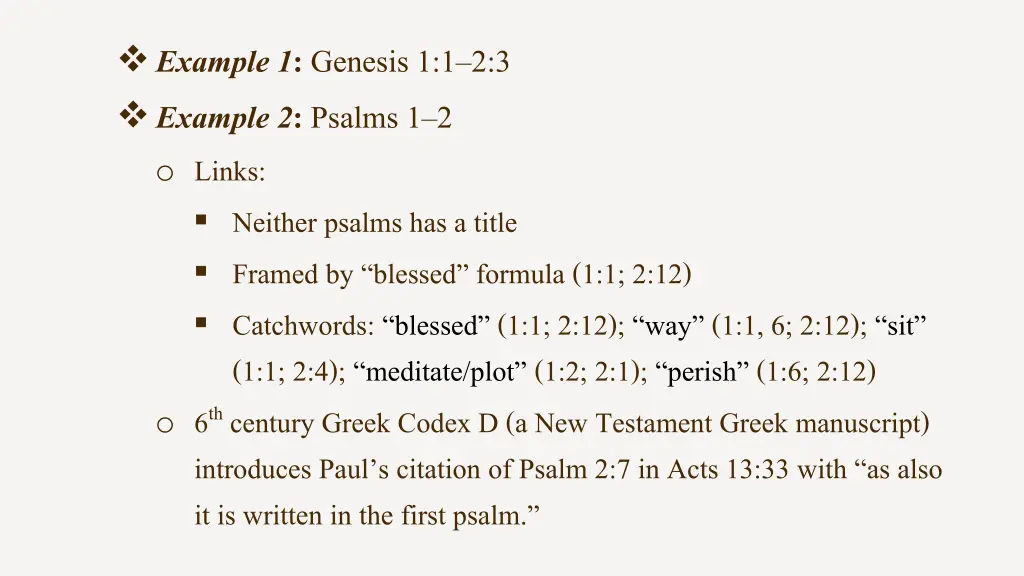 example 1 genesis 1 1 2 3 example 2 psalms
