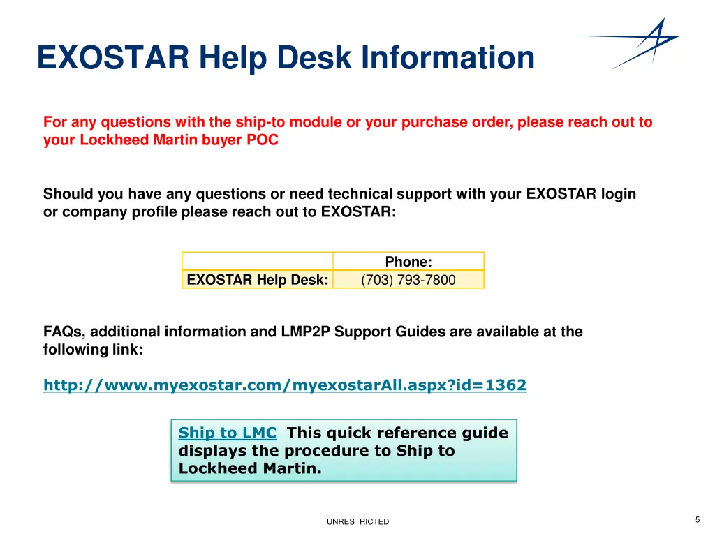 exostar help desk information