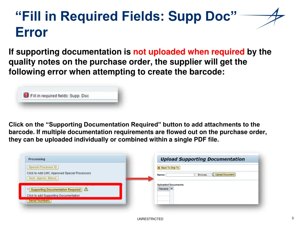 fill in required fields supp doc error