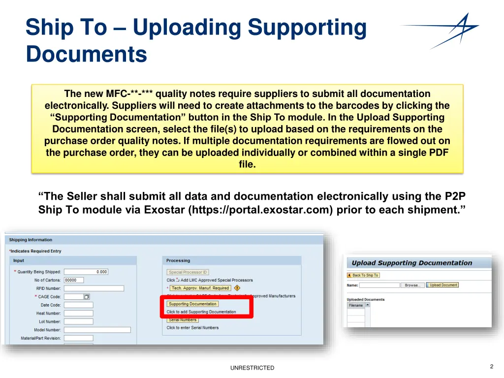 ship to uploading supporting documents