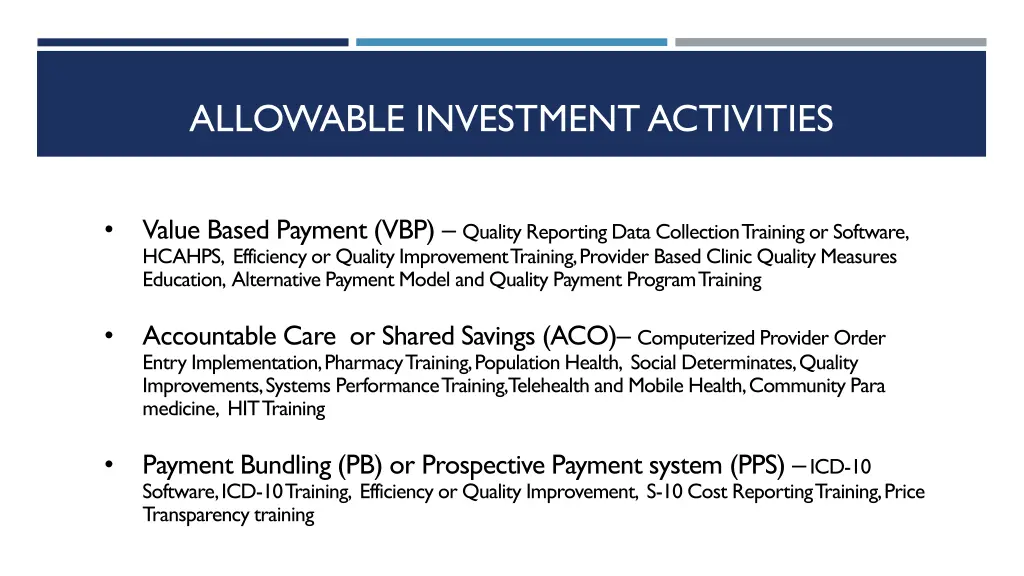 allowable investment activities