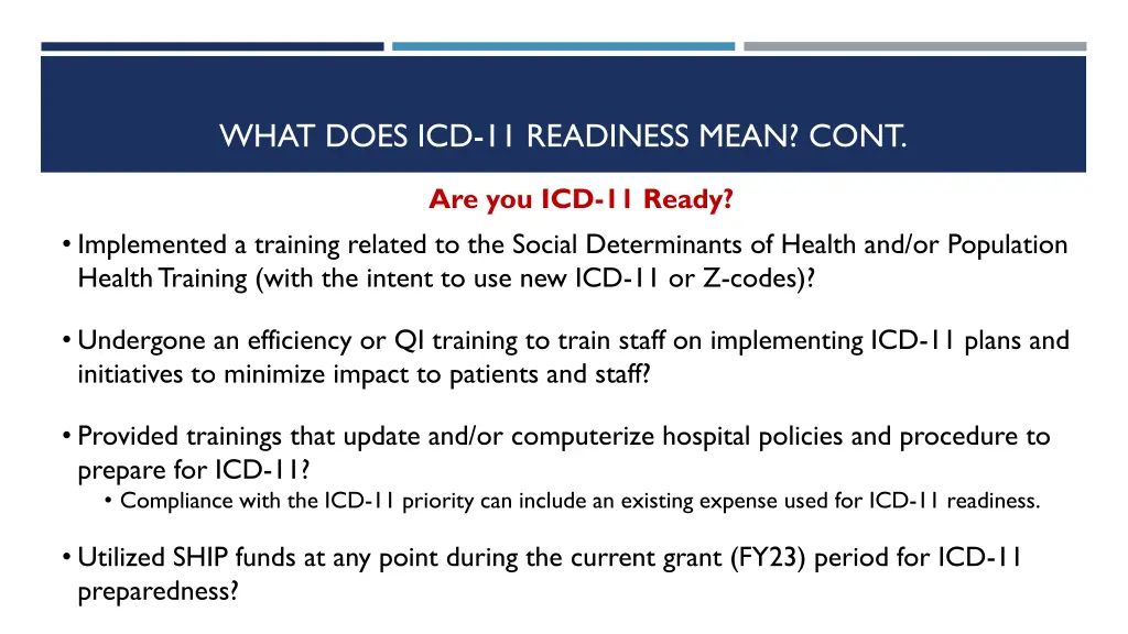 what does icd 11 readiness mean cont