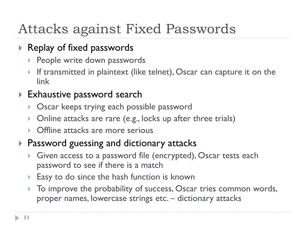 attacks against fixed passwords