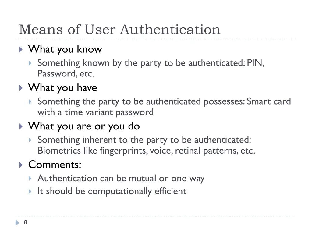 means of user authentication