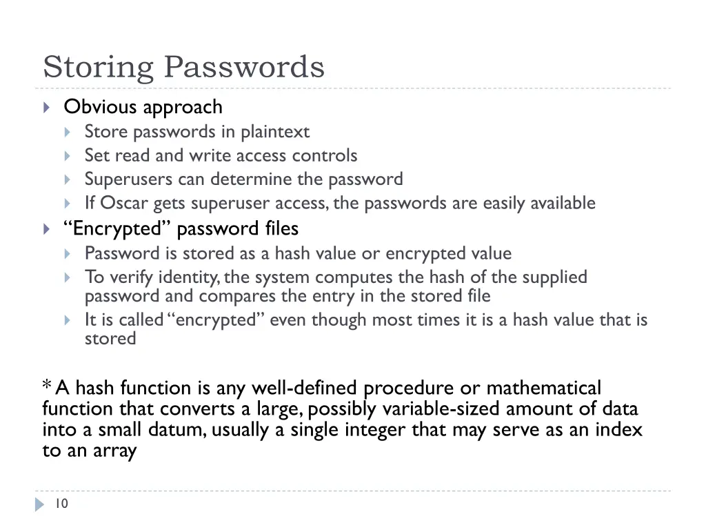 storing passwords
