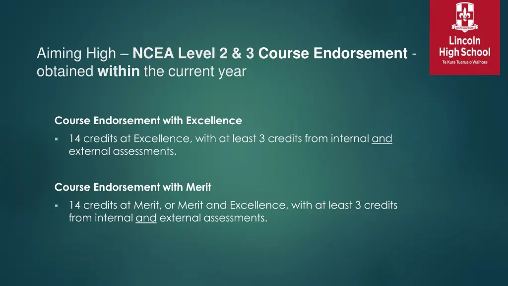 aiming high ncea level 2 3 course endorsement