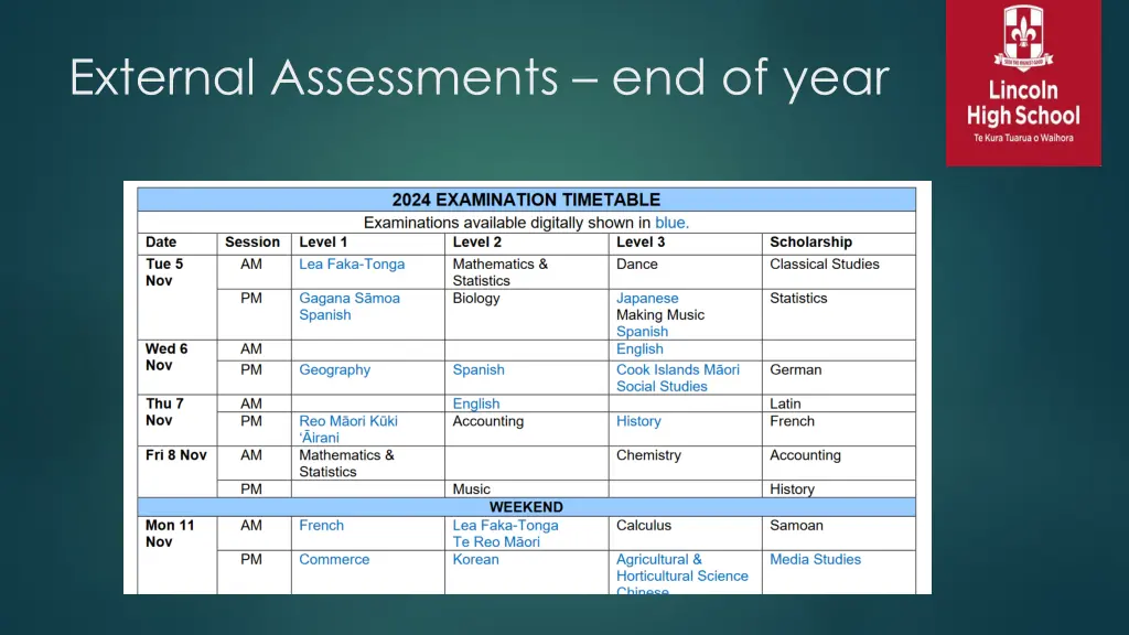 external assessments end of year 1
