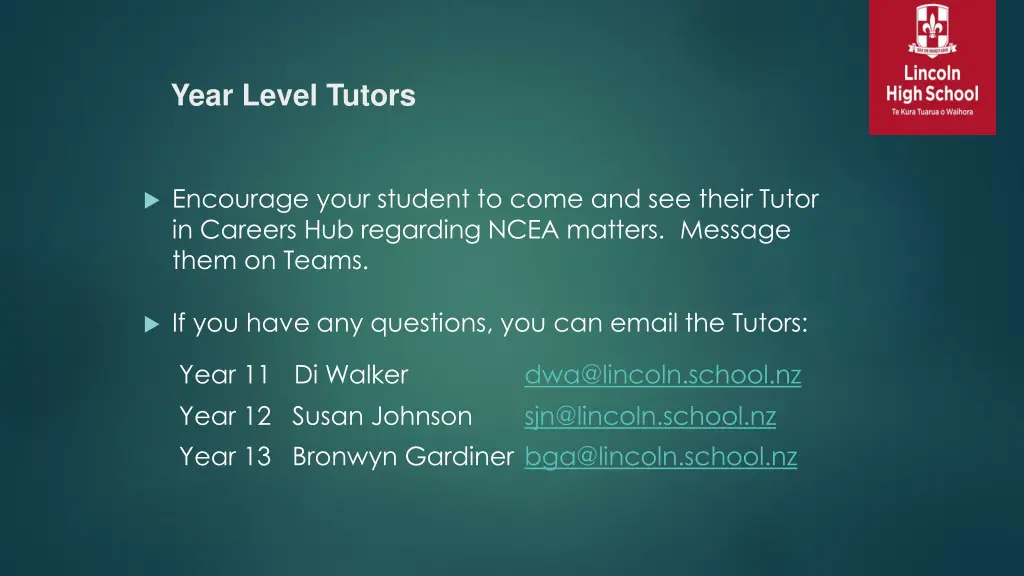 year level tutors