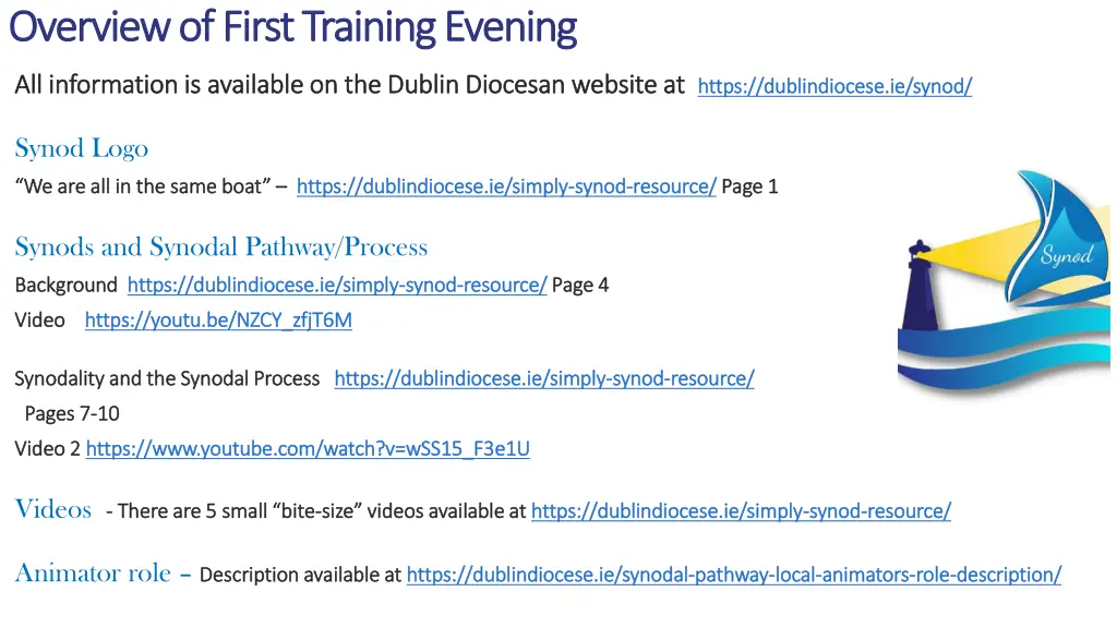 overview of first training evening overview