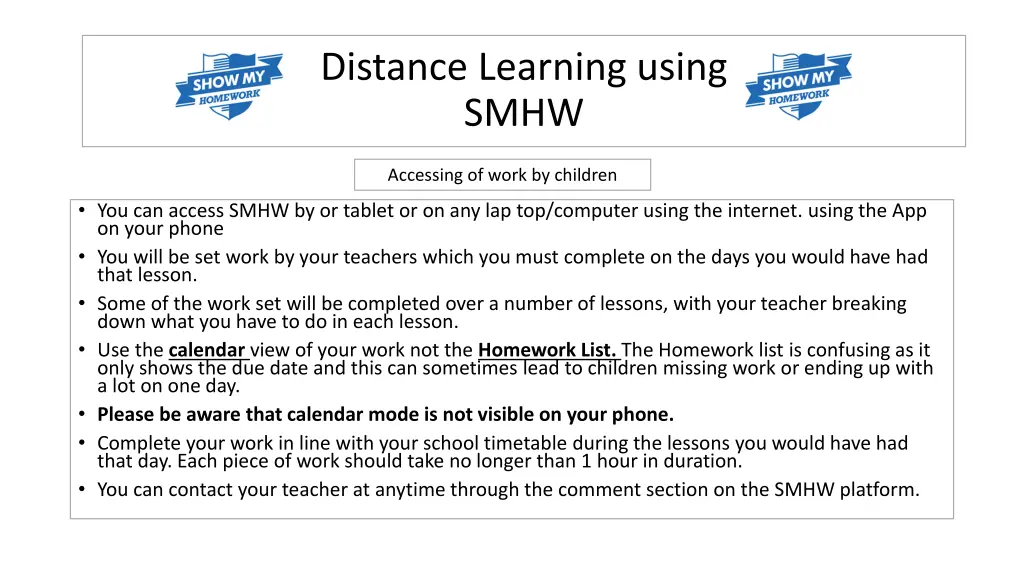 distance learning using smhw 11