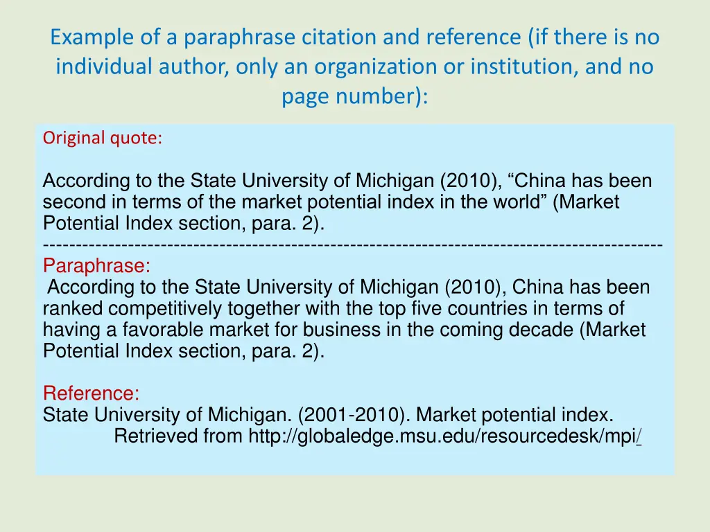 example of a paraphrase citation and reference