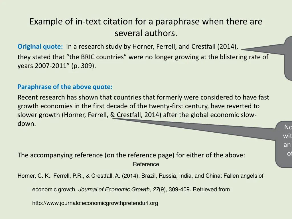 example of in text citation for a paraphrase when