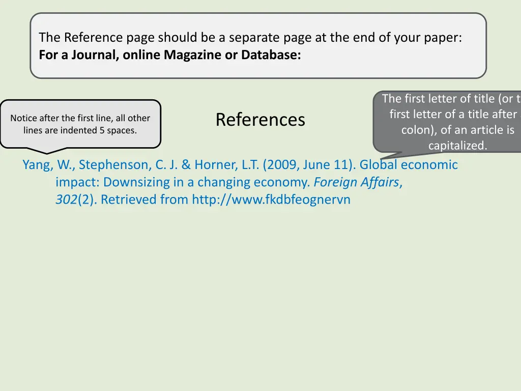 the reference page should be a separate page