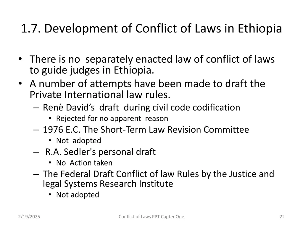 1 7 development of conflict of laws in ethiopia