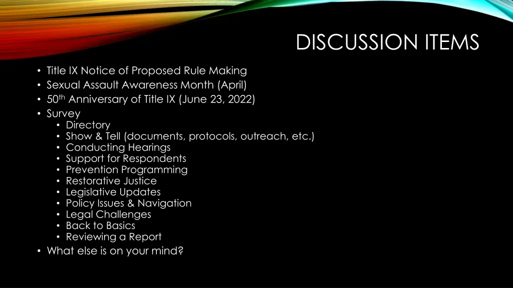 discussion items