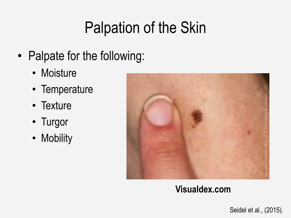 palpation of the skin
