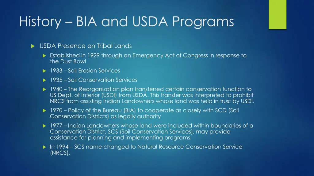 history bia and usda programs